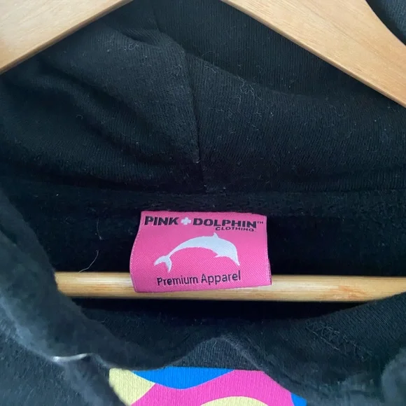 PINK DOLPHIN HOODIE BLACK COLOR SIZE MEDIUM - Picture 4 of 10